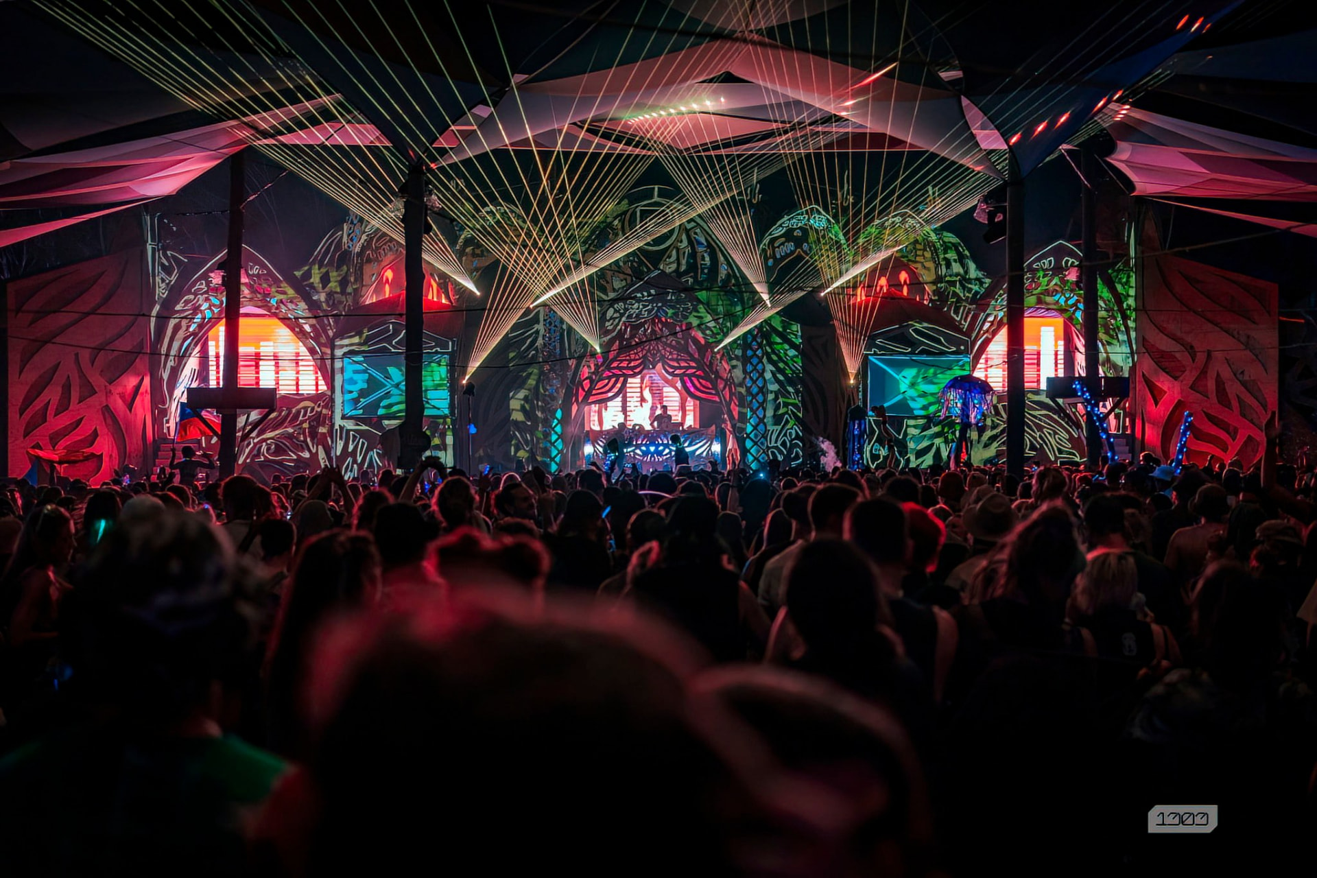 Festival stage with lasers